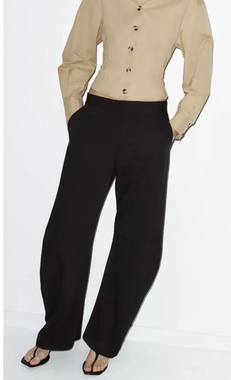 Zara Black Wide Leg Y2K Pants Trousers Small A004316